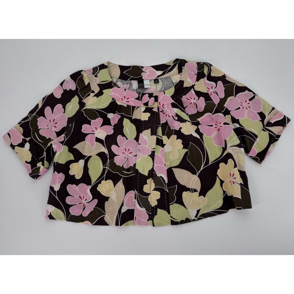 Saks Fifth Avenue Threads Floral Crop Blazer Top Boxy Cottagecore Boho L 12